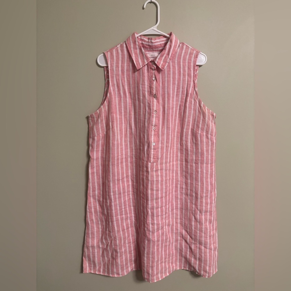 C&C California Tunic Shirt Dress Size 1X 100% Linen Muted Red Stripe Shift